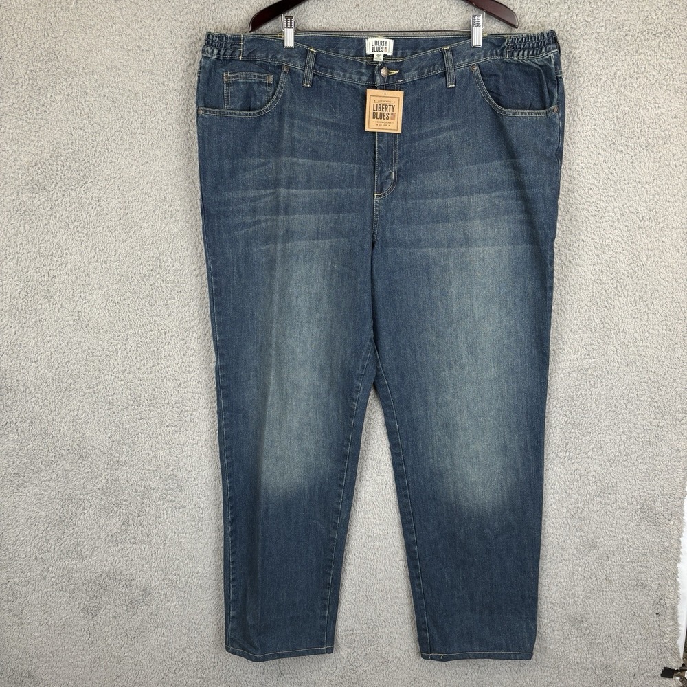 NEW Liberty Blues Jeans Mens 48x34 Blue Denim Adjustable Waist Relaxed‎ Fit